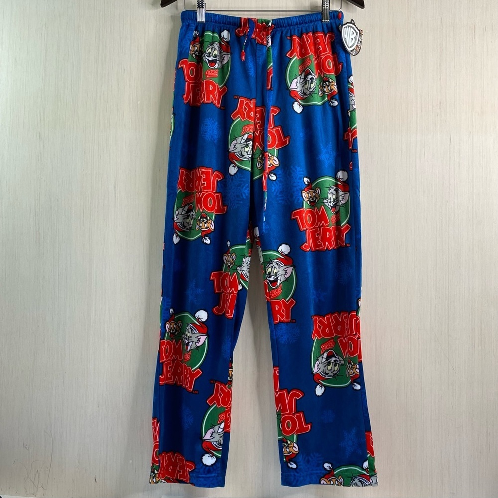 WB Men’s Tom & Jerry Santa Hat Printed Microfleece Pajama Pants Medium NWT